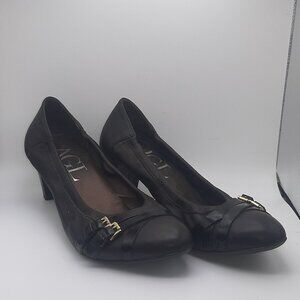 AGL very dark brown leather pump